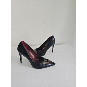 Coach Womens Size 7.5 Black Calf Pumps Heels Silver Accent Dressy